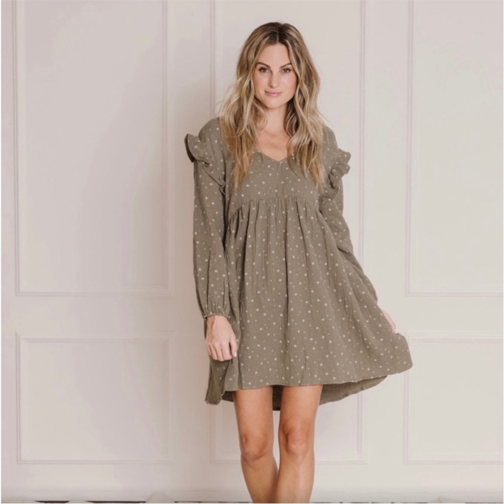 Olive Green Ruffle Sleeve Rylee + Cru Star Dress